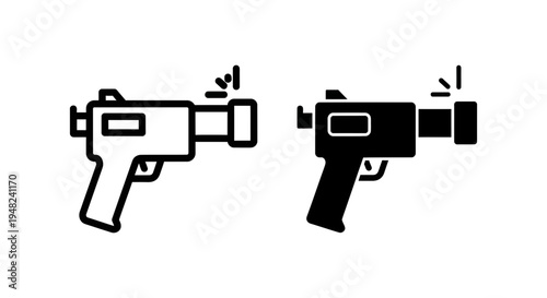 A black and white illustration of two guns with laser beams on a plain background