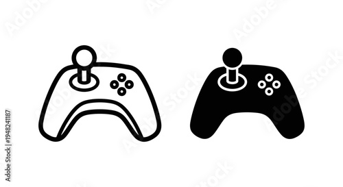 A simple illustration of two video game controllers in black and white