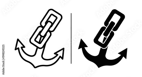 A black and white illustration of two anchor icons with chain links on a plain background