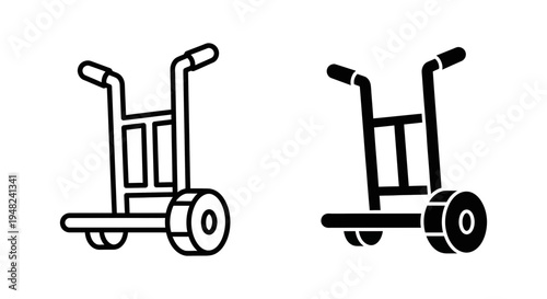 A simple black and white illustration of two hand trucks or dollies on a plain background
