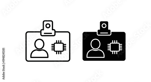 A black and white illustration of two identification badges with microchips on a plain background
