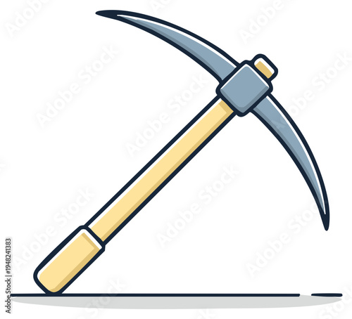 Cartoon Illustration of a Pickaxe Tool with Wooden Handle for Mining and Excavation
