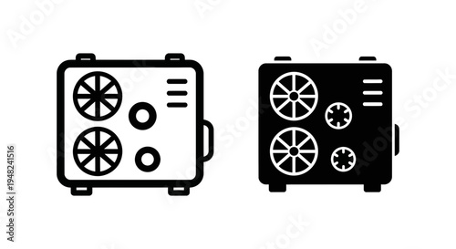 A black and white illustration of two identical server machines with different color schemes on a plain background