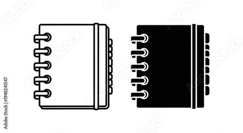 A simple black and white illustration of two spiral bound notebooks
