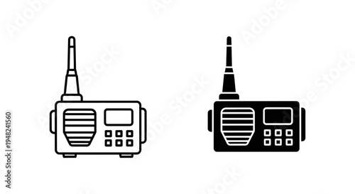 Two walkie talkies in black and white on a clean background