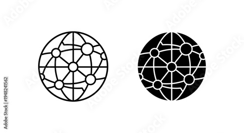 Two black and white globe icons with network connections on a plain white background