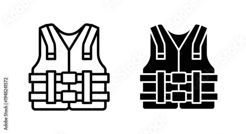 A graphic illustration of two safety vests in black and white colors on a clean background