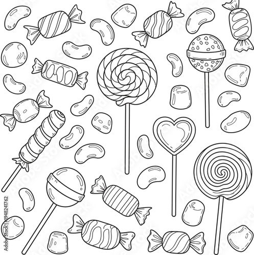 Colorful candy and lollipops isolated on transparent background