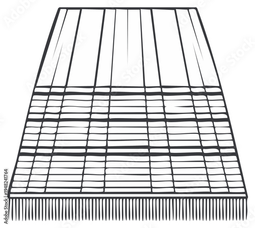 Hand Drawn Carpet or Rug with Fringes and Geometric Pattern