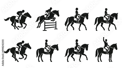 Equestrian Horse Rider Vector Silhouettes for Sports Design