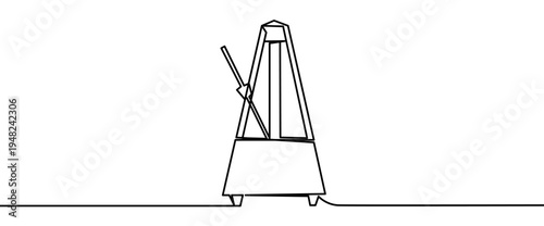 Guitar metronome continuous line drawing isolated on transparent background vector illustration. Minimalist monoline drawing of a classic tempo device used for rhythm practice in music