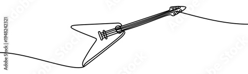 Electric guitar continuous line drawing isolated on transparent background vector illustration. Minimalist monoline drawing of a modern string musical instrument in simple linear style