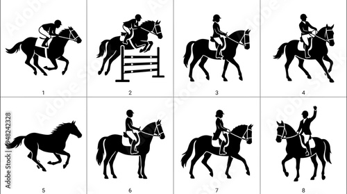 Equestrian Horse Rider Vector Silhouettes for Sports Design