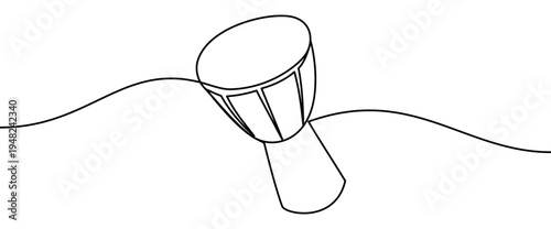 Hand drum continuous line drawing isolated on transparent background vector illustration. Minimalist monoline drawing of a traditional percussion musical instrument used for rhythm and performance