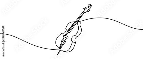 Double bass continuous line drawing isolated on transparent background vector illustration. Minimalist monoline drawing of a classical string musical instrument used in orchestra