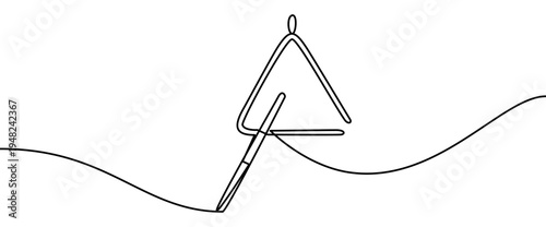 Triangle percussion instrument continuous line drawing isolated on transparent background vector illustration. Minimalist monoline drawing of a classic orchestral rhythm instrument