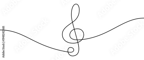 Treble clef continuous line drawing isolated on transparent background vector illustration. Minimalist monoline drawing of a classic musical notation symbol used in sheet music