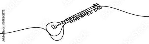Mandolin continuous line drawing isolated on transparent background vector illustration. Minimalist monoline drawing of a traditional string musical instrument used in folk and classical music