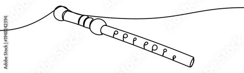 Flute continuous line drawing isolated on transparent background vector illustration. Minimalist monoline drawing of a classical wind musical instrument used in orchestra and band music