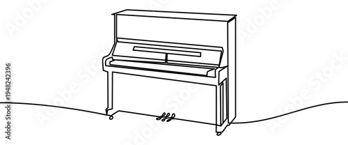 Piano continuous line drawing isolated on transparent background vector illustration. Minimalist monoline drawing of a classic keyboard musical instrument used in classical and modern music