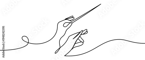 Orchestra conductor hands continuous line drawing isolated on transparent background vector illustration. Minimalist monoline drawing representing musical direction and conducting