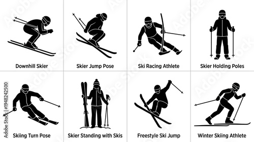 Winter Skiing Vector Silhouettes for Sports and Design