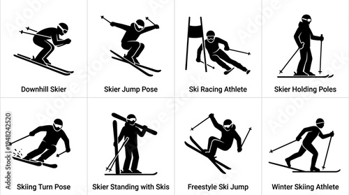 Winter Skiing Vector Silhouettes for Sports and Design