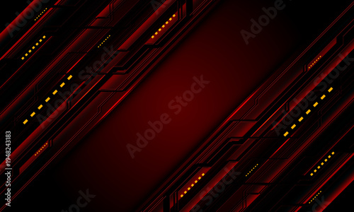 Abstract red circuit board technology connected lines electronics elements computer digital background vector