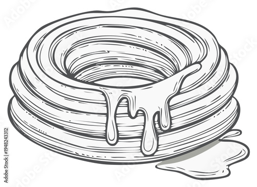 Illustration of a sweet, drizzled, stacked pastry with cream