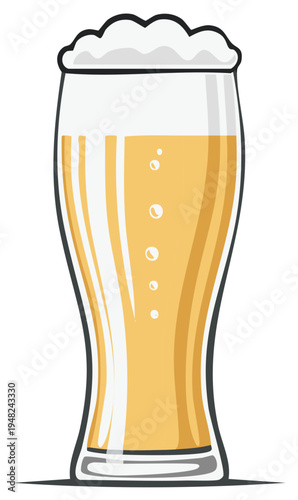 Refreshing Beer in a Tall Glass with Frothy Head Poured Cold Drink Illustration
