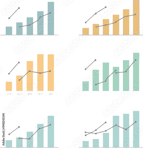 Set of business graph and chart icons  financial growth data analysis and market success in vector illustration style