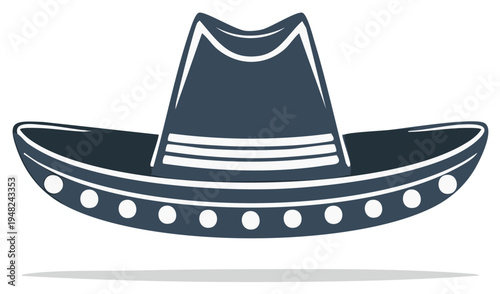 Dark Sombrero Hat with Decorative Band and Circle Pattern on Brim Vector Art
