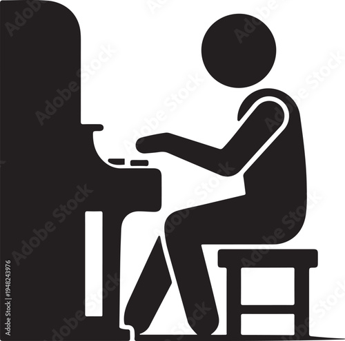 Piano Player Silhouette Vector Pianist Stick Figure Icon