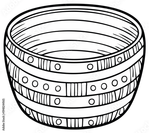 Hand Drawn Wooden Barrel Outline Container Simple Artistic Design