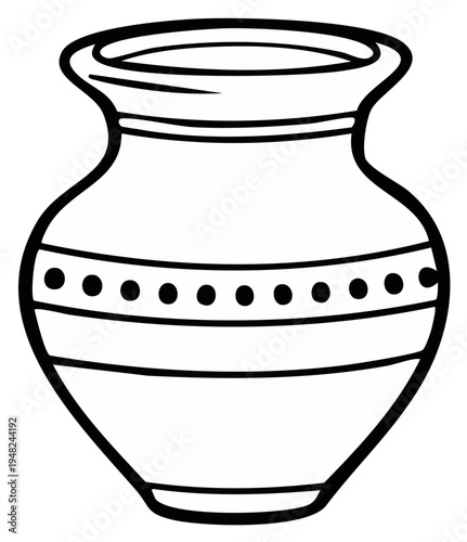 Black and white illustration of an earthenware vase