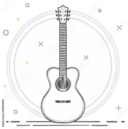 Acoustic guitar illustration full shot musical instrument white and gray guitar for music creation and performance