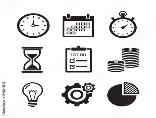 Productive time management collection for beautiful efficiency and planning projects