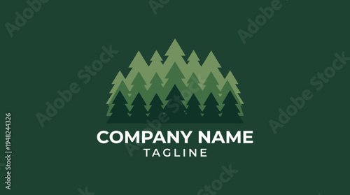 A minimalist logo design featuring a silhouette of evergreen trees, perfect for representing eco-friendliness, sustainability, and outdoor adventure-related brands or businesses.