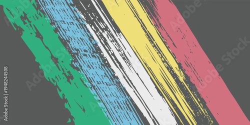 Abstract Colorful Brush Stroke Background with Diagonal Grunge Lines on Dark Grey. Vector Illustration of Vibrant Paint Texture for Modern Design, Banner, Poster, and Creative Wallpaper.