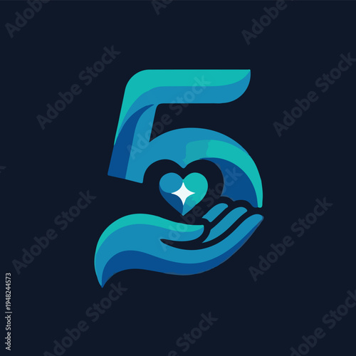 letter 5 colorful icon design 