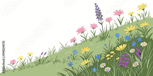 a hillside covered with a variety of colorful flowers Vector