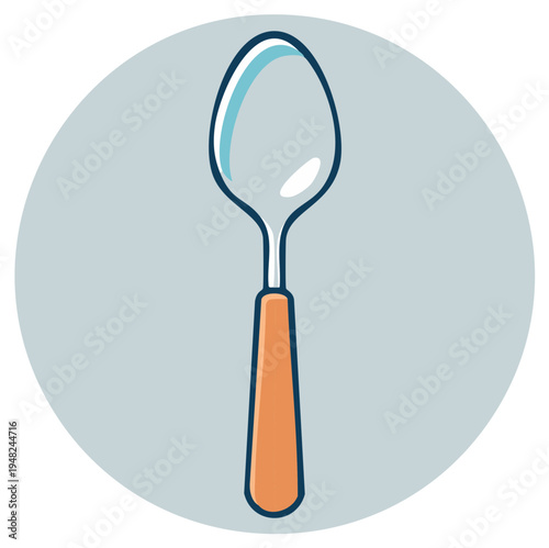 Flat design illustration of a metal spoon with an orange handle inside a circle