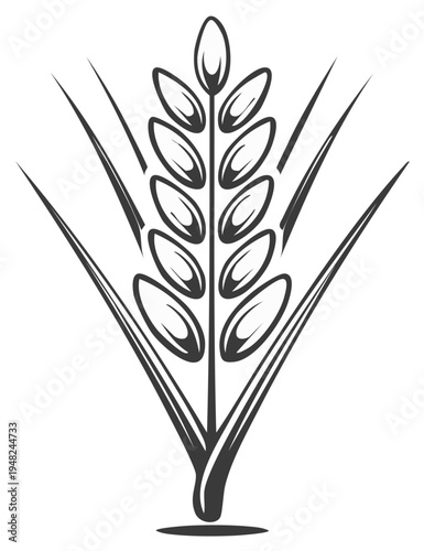 Stylized line art illustration of a wheat stalk symbolizing agriculture and harvest.