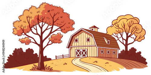 a house with trees in the fall season Vector