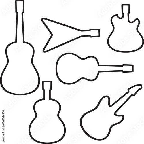 Isolated set of guitar music instrument icons in a clean vector graphic