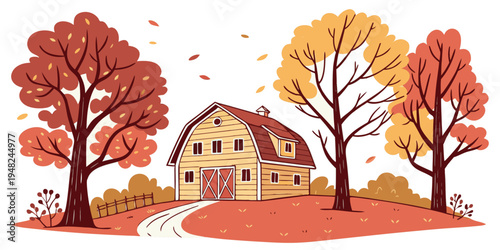 a house with trees in autumn Vector