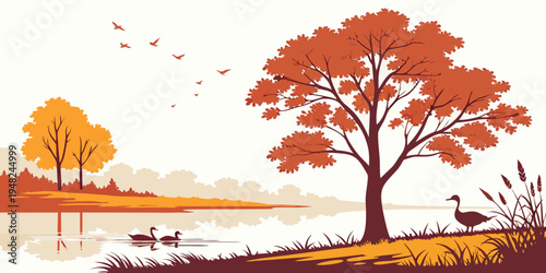 a serene landscape with trees by a lake Vector