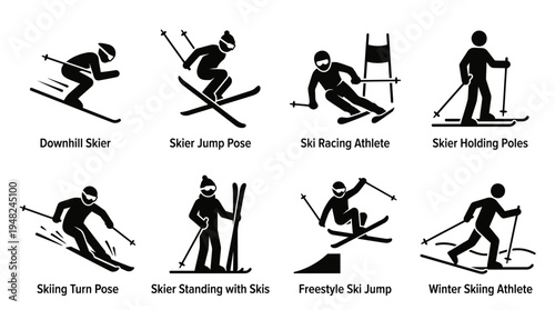 Skiing Vector Silhouettes for Winter Sports and Design