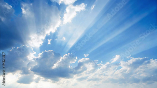 Photos Dramatic blue sky with sun rays shining through fluffy white clouds