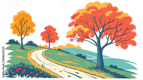 a winding road lined with vibrant autumn trees Vector